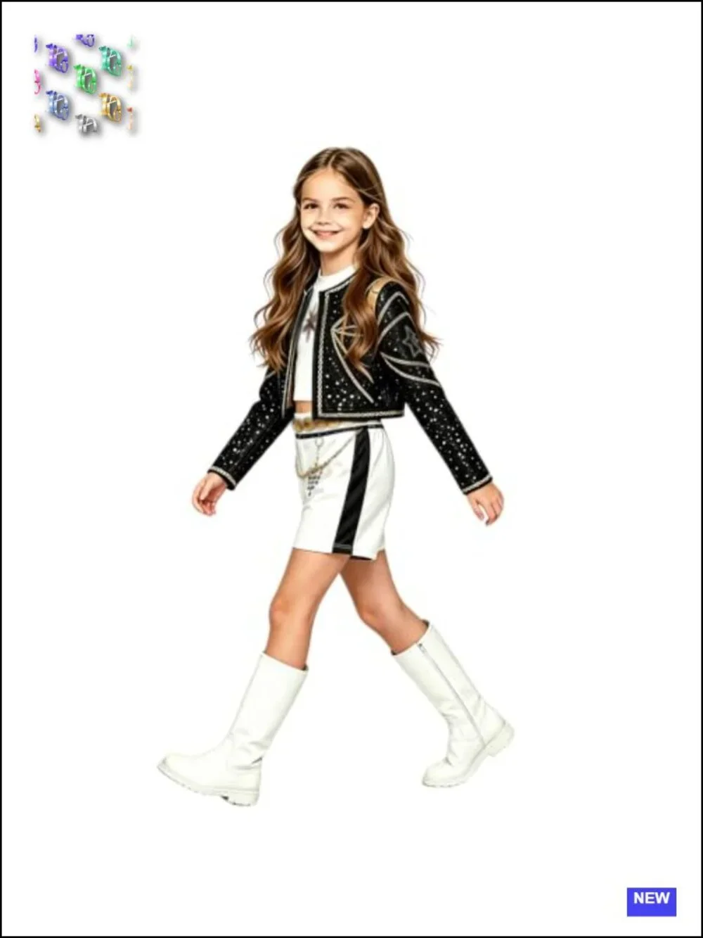 Girls 3PC Stage Costume Jacket Vest Shorts Halloween Outfit Kids Performance